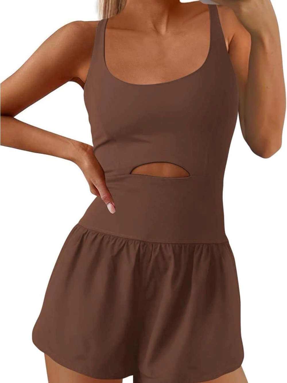 Sleeveless Brown Cutout Romper - Women every day and athletic